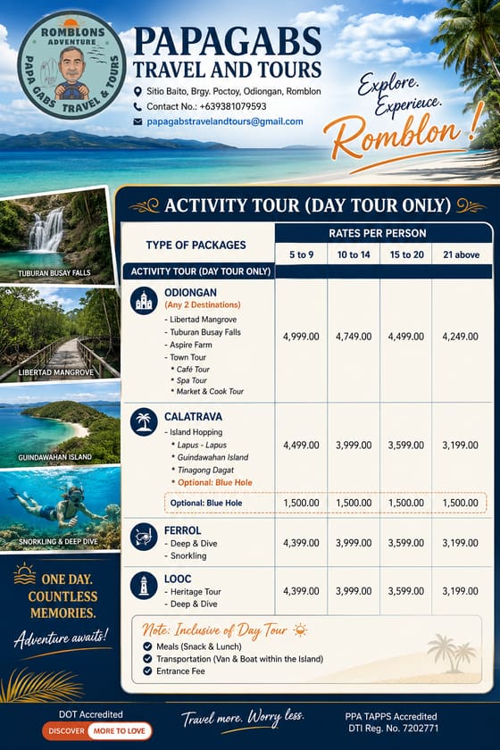 Day Tour Rates rate card